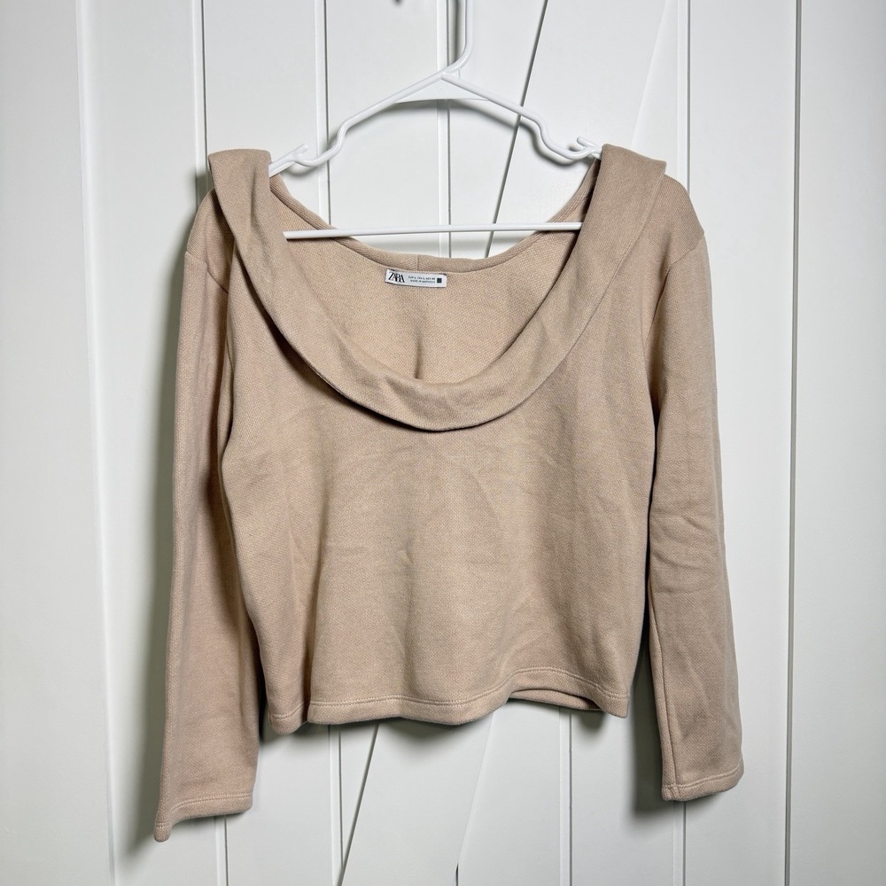 Zara Knit Cropped Top Womens Large Beige Scoop Neck Preppy Cottagecore Coquette